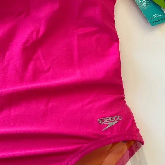 New Speedo Splice Tie-Back 970 One Piece Swimsuit Size 32 New With Tags Pink - Picture 5 of 13